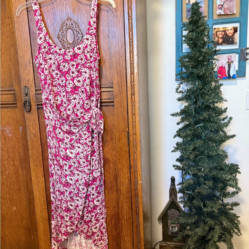 LOFT Red Floral High Low Dress